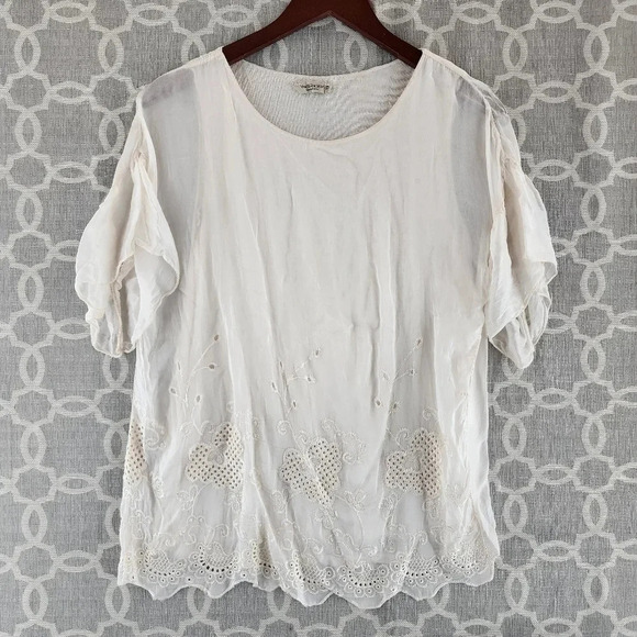 Via Signoria Made in Italy Ruffle Silk Blend Embroidered  Women's Blouse S - Picture 1 of 9